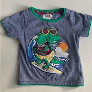 Toddler Boy 2T Dinosaur Surfing Graphic T-Shirt - Blue and Green